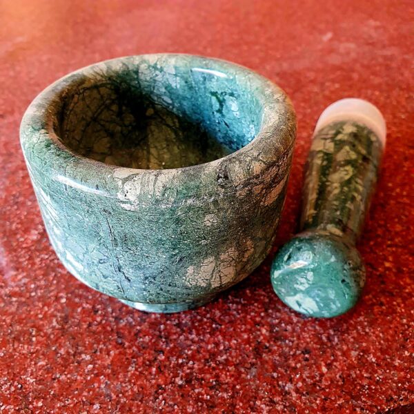 Mortar and Pestle Green Marble Handcrafted