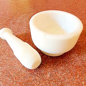 Mortar and Pestle White Marble Handcrafted