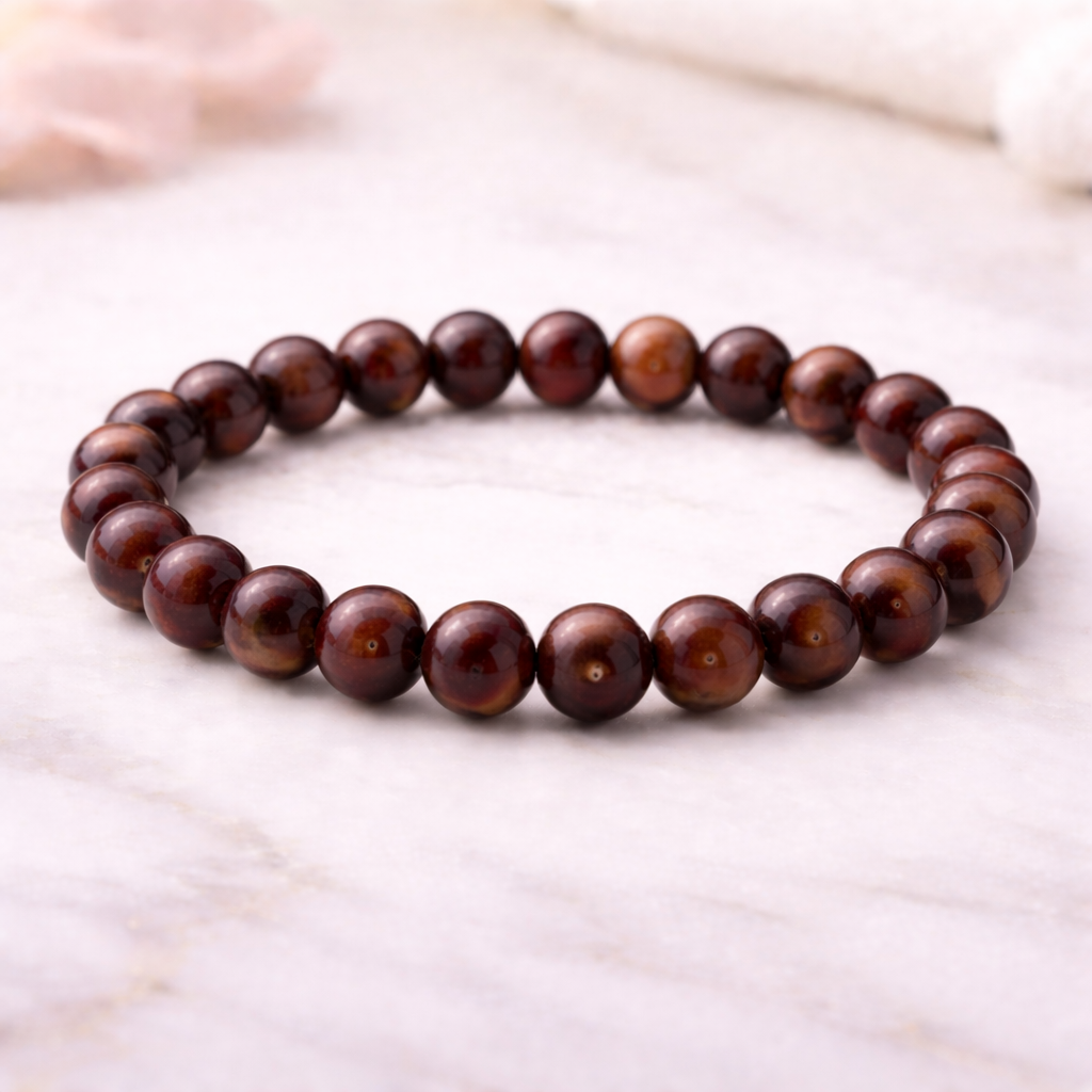 Red tiger's eye bracelet on marble